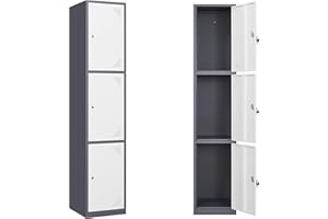 Yizosh Metal Locker for Gym, School, Office, 71" Metal Storage Locker Cabinets for Employees, Students Steel Lockers Three Tier with 3 Doors (3 Door, Gray White)