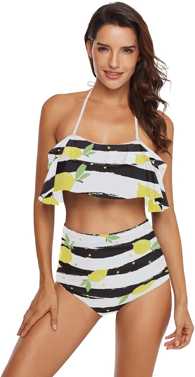 black and white striped ruffle top