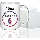PIVOI 15oz Blank Sublimation Ceramic Coffee Mugs with Protective Styrofoam DIY Pack of 6 Blank Sublimation Mugs White 6pcs