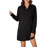 LYANER Women's Button Down Shirt Dresses Collared V Neck Long Sleeve Slit Mini Dress