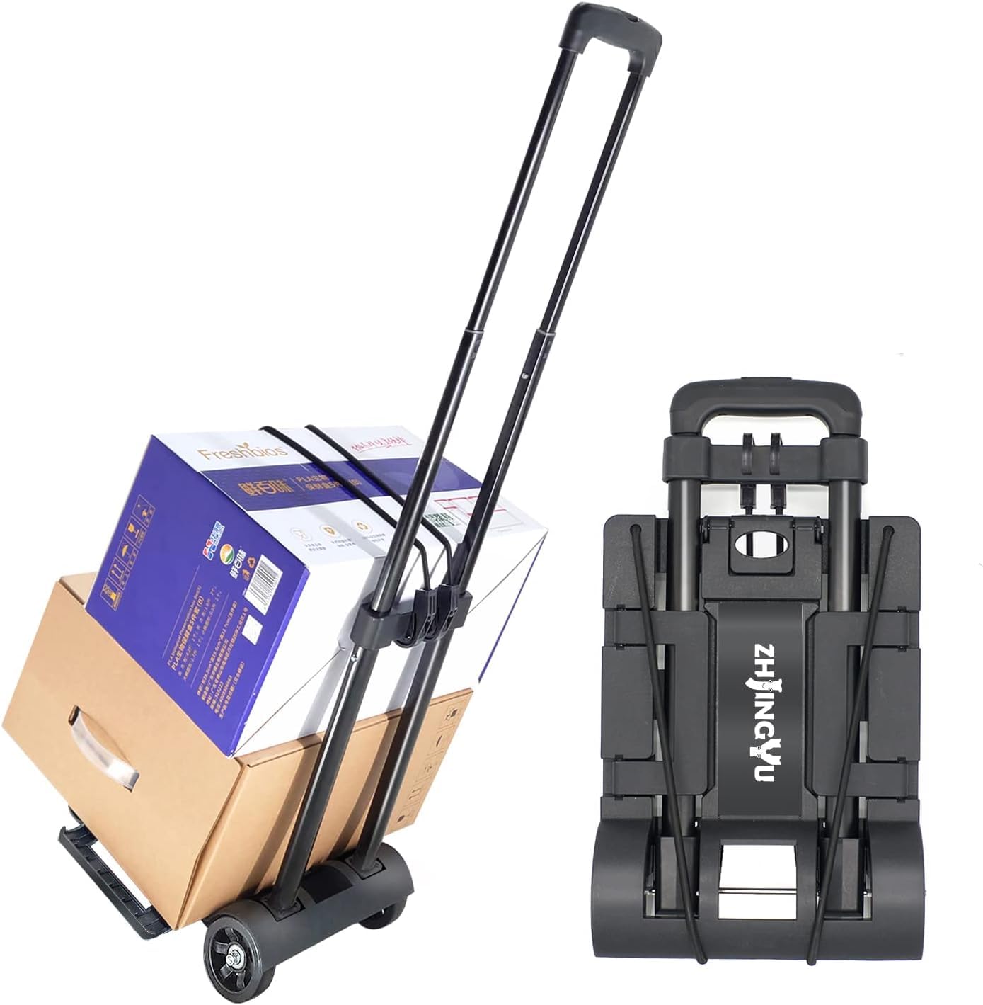 Photo 1 of Folding Hand Truck Trolley Dolly, Folding Cart Small Trolley Dolly with Wheels, Lightweight Utility Dolly Expandable Baseplate Small Backpack Portable Luggage Cart for Airport Travel