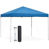 Smartxchoices 10 x 10 FT Pop Up Canopy Tent - Instant Outdoor Canopy with Wheeled Carry Bag, 4 Ropes, Straight Legs, Stakes, Height Adjustable Outdoor Tent Sun Protection Beach Shelter, Blue
