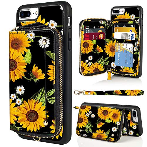 LAMEEKU iPhone Plus Case, iPhone Plus Wallet Case, Floral