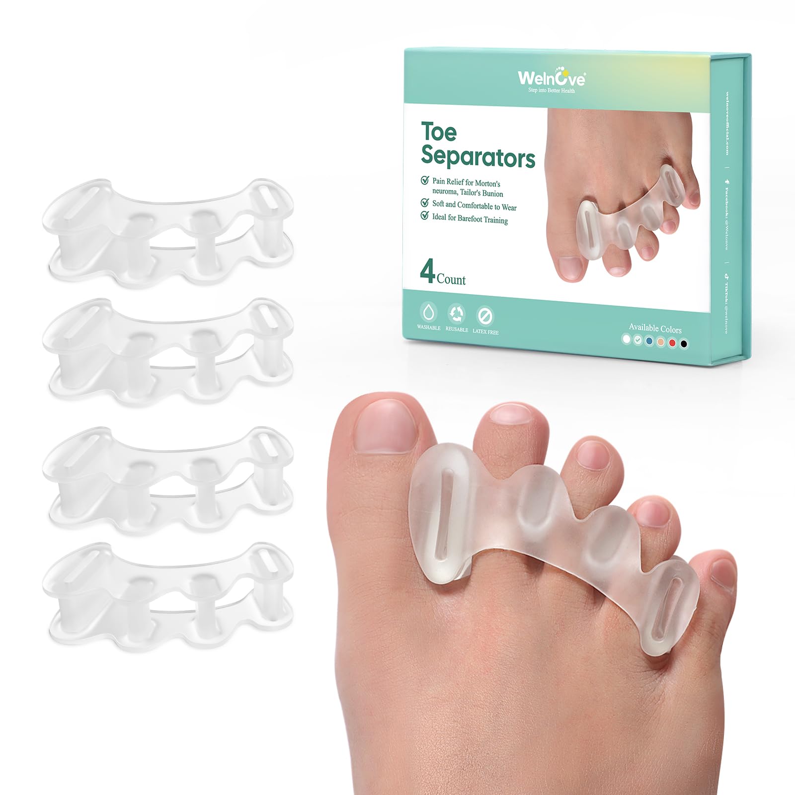 Photo 1 of Welnove Toe Separators to Correct Bunion - Toe Spacers for Women Men, Relieve Feet Pain, Foot Alignment, Adjustable Toe Straighteners for Hammertoes (2 Pairs with Gift Box)