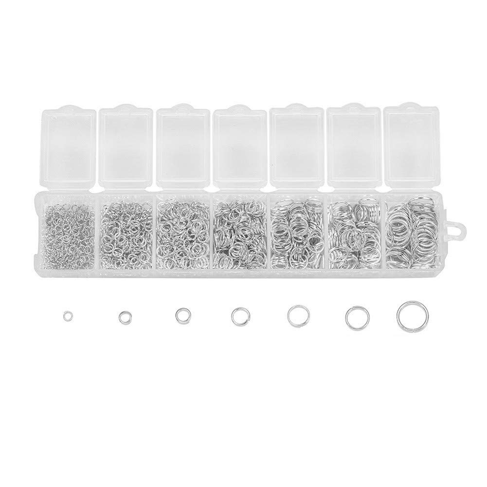 Zhiheng 1370pcs Assorted 7 Sizes 3mm-10mm Round Open Jump Ring Split Rings Jewellery Findings Connector for Earring Bracelet Necklace Keychain Accessories (Silver)