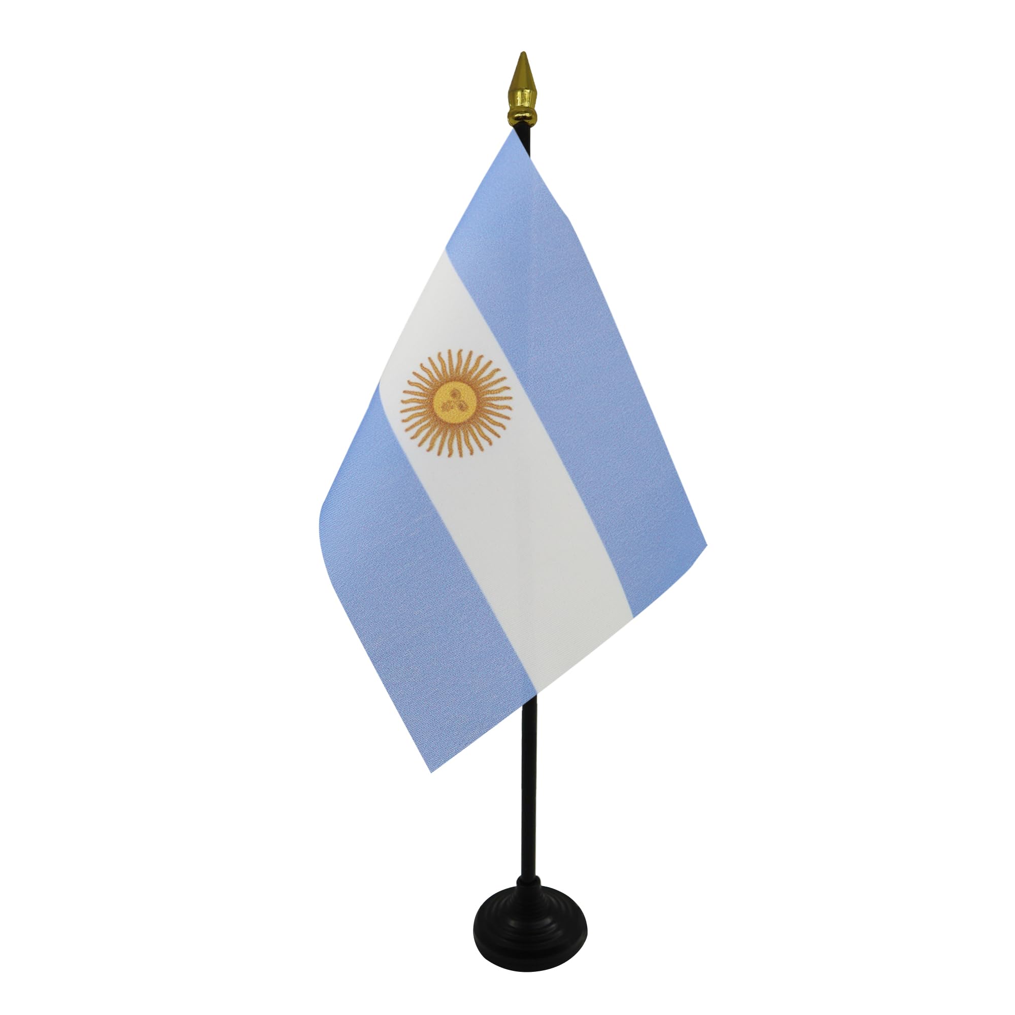 AZ FLAG - Argentina Table Flag 4'' x 6'' - Argentine Mini Desk Flag 100% Polyester 15 x 10 cm - Office Mini Banner with 10'' Pole - Golden Spear — image 1