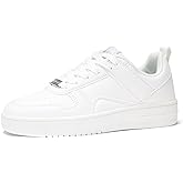 LUCKY STEP Women Fashion Sparkle Rhinestone Sneakers White Leather Low Top Tennis Shoes Lace Up Casual Comfortable Walking Shoe