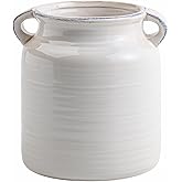 Ceramic Rustic Distressed White Flower Vase for Centerpieces, Kitchen, Office or Living Room (5.9''x6.3”)
