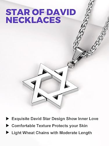Richsteel Jewish Star Necklace Star of David Pendant for Men