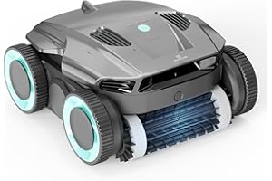 POOLMR Cordless Robotic Pool Cleaner - Automatic Pool Vacuum Robot with Wall Climbing - 120 Mins Runtime, Quad-Motor Powerful Suction, Self-Parking, for In Ground Pool Up to 1500 sq. ft, Gray