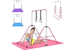 UMIKOOL DIRECT Expandable Gymnastics Bars with Ring, Adjustable Height Gymnastic Horizontal Bars, Gym Junior Training Bar Children Folding Training Monkey Bars for Kids