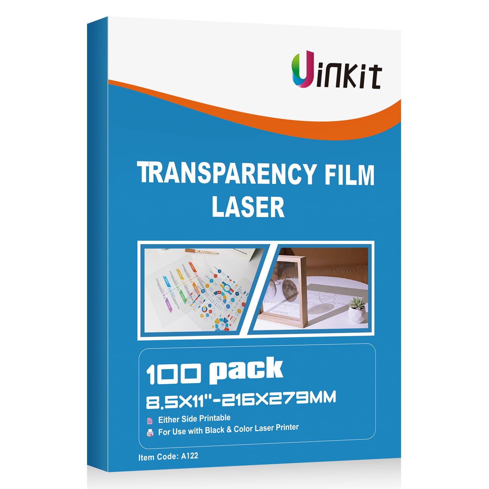 Photo 1 of Uinkit 100 Sheets Laser Transparency Film 8.5x11 Color Transparent Paper OHP Clear Overhead Projector Film 8.5x11" for Laser Jet Printer Copier Copy Copies Photo Transparent Film A4 Letter Size