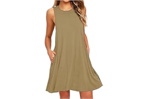MaMiDay Summer Dresses for Women Casual Tank Dress Loose Flowy Beach Sundress Comfy Sleeveless Crewneck Dresses with Pockets