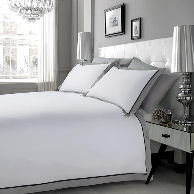 Hachette] 3PC 200TC [MAYFAIR/DOUBLE SIZE] WHITE BLACK GREY 100