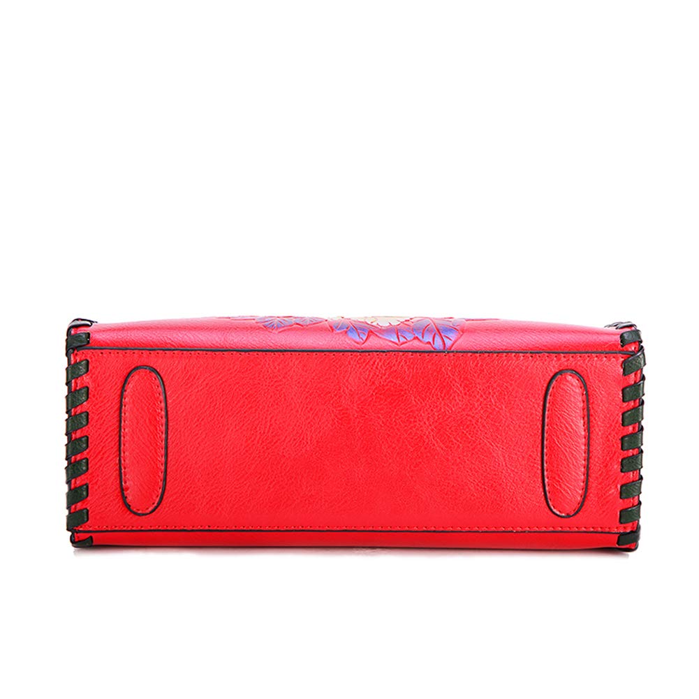 Ruiatoo Satchel Purses and Handbags for Women Classic Peony PU Leather Shoulder Bag Red