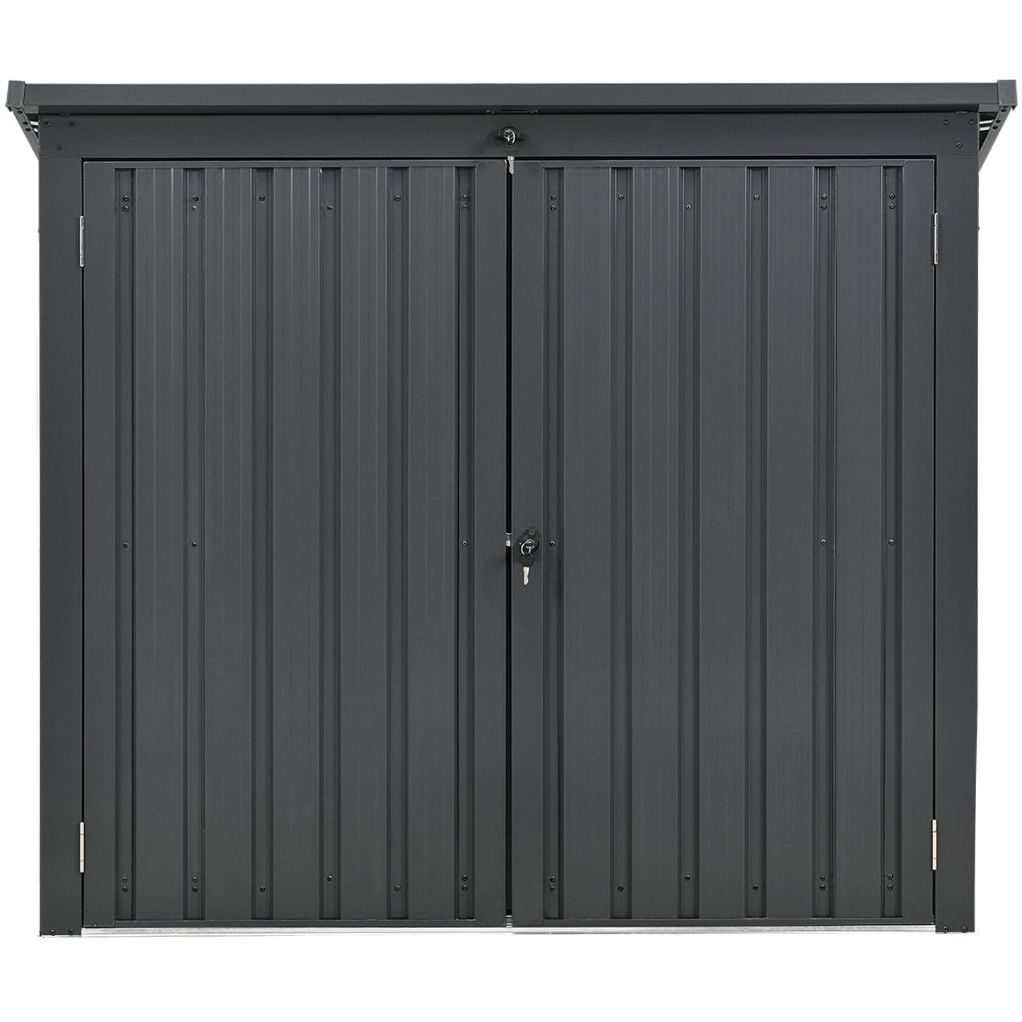 Photo 1 of ***(MISSING PIECES, INCOMPLETE ***SELLING AS PARTS ONLY***  
Hanover Outdoor Storage Shed for Trash and Recyclables, Pent Roof, Galvanized Steel, 2-Point Locking System, Stores 2 Trash Cans, 3.3-Ft. x 5.2-Ft. x 4.4-Ft., Dark Gray Trash Can Storage