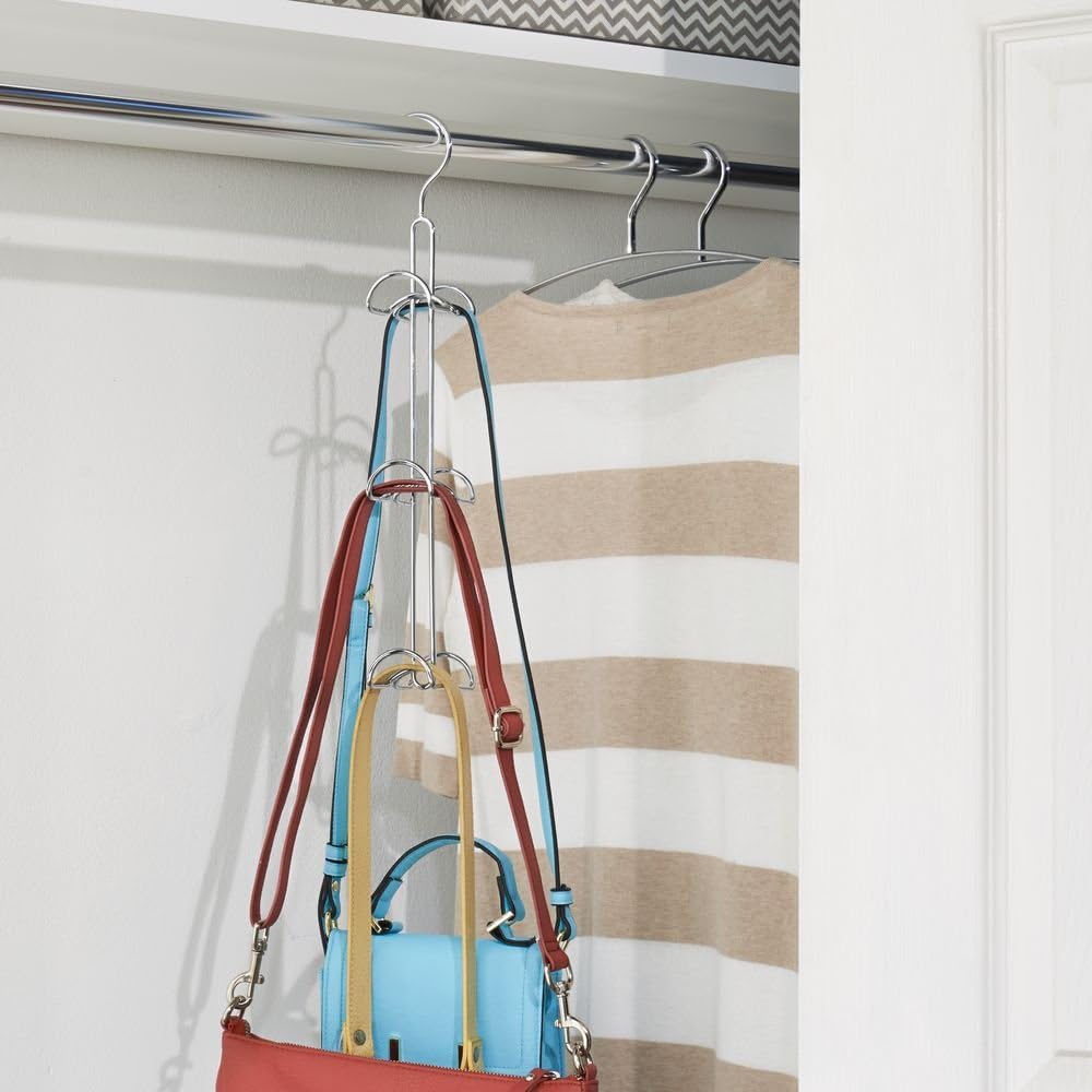 mDesign Set of 2 Handbag Organiser, Over Door Storage for The Wardrobe or Bedroom, Hanging Hooks for Bags Purses - Image 4