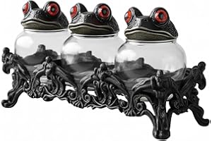Frog Spice Jars,3 Piece Frog Spice Jar Set for Salt Pepper and Herbs，Gothic Food Storage Containers for Kitchen