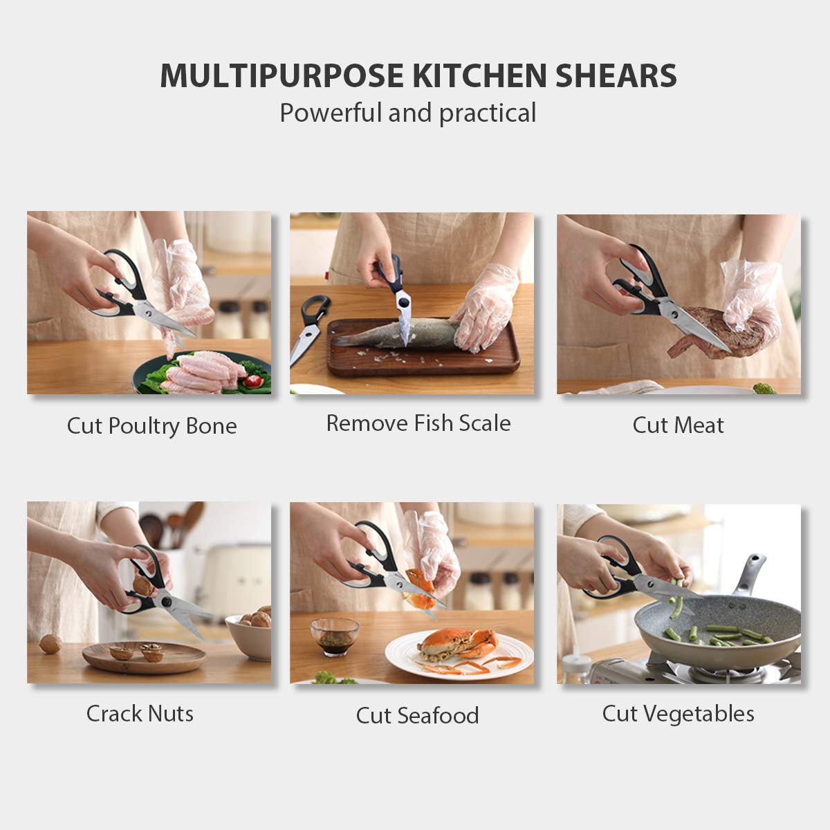 Kitchen Scissors, CUSIBOX Multifunction Come-Apart Kitchen Shears, Heavy Duty Scissors for Herbs, Chicken, Meat and Vegetables, Black