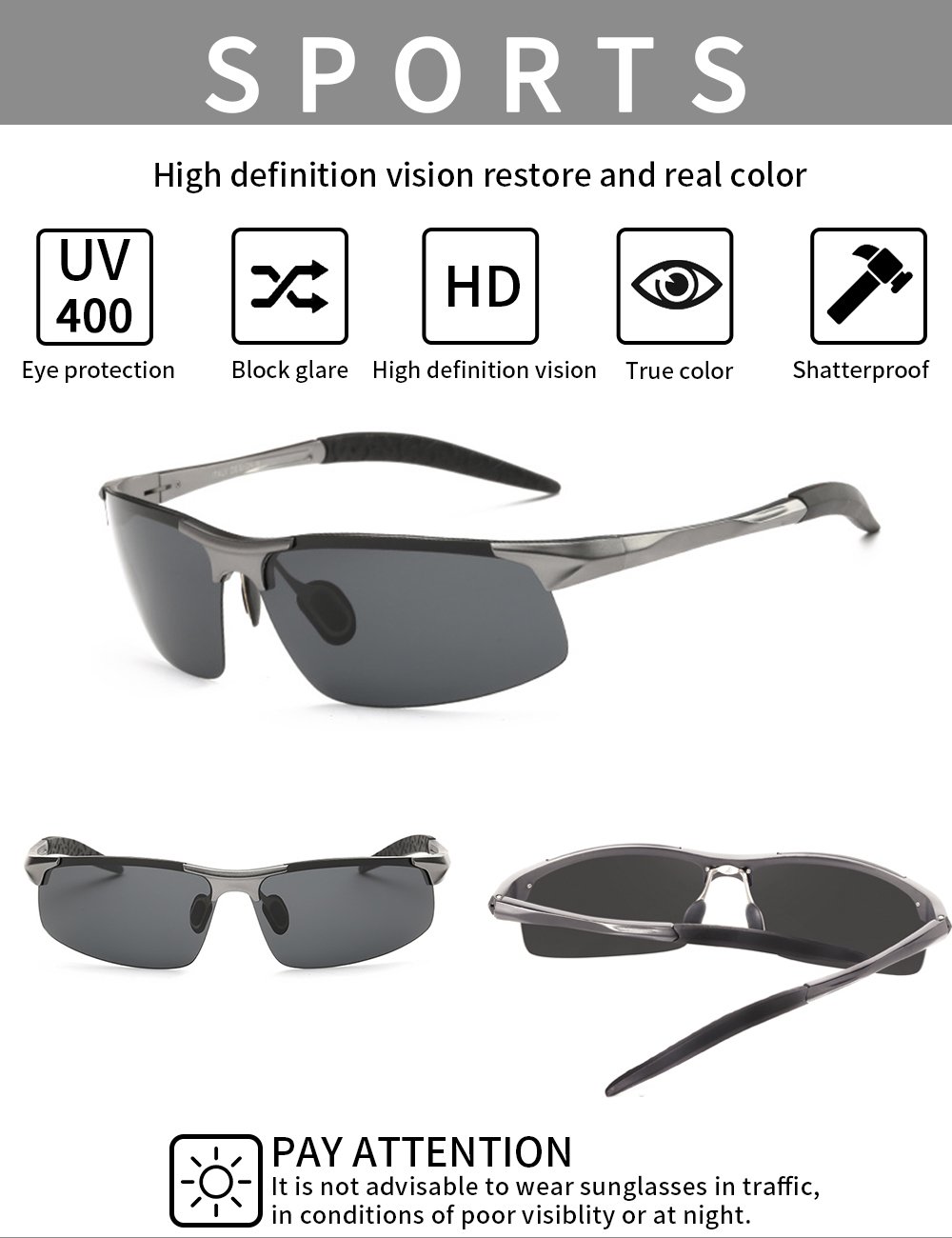 Sunglasses for Men WISH CLUB Men\'s Sports Style Polarized Sunglasses For Outdoor