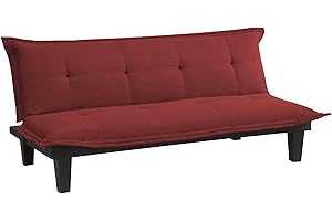 DHP Lodge Convertible Futon Couch Bed with Microfiber Upholstery and Wood Legs, Red