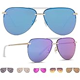 DIFF Tahoe | Designer Oversized Aviator Sunglasses for Women | UV400 Protection Gold Frames