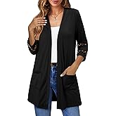 Womens Cardigan 3/4 Sleeve Casual Lightweight Cover Up Open Front Cardigans S-3XL