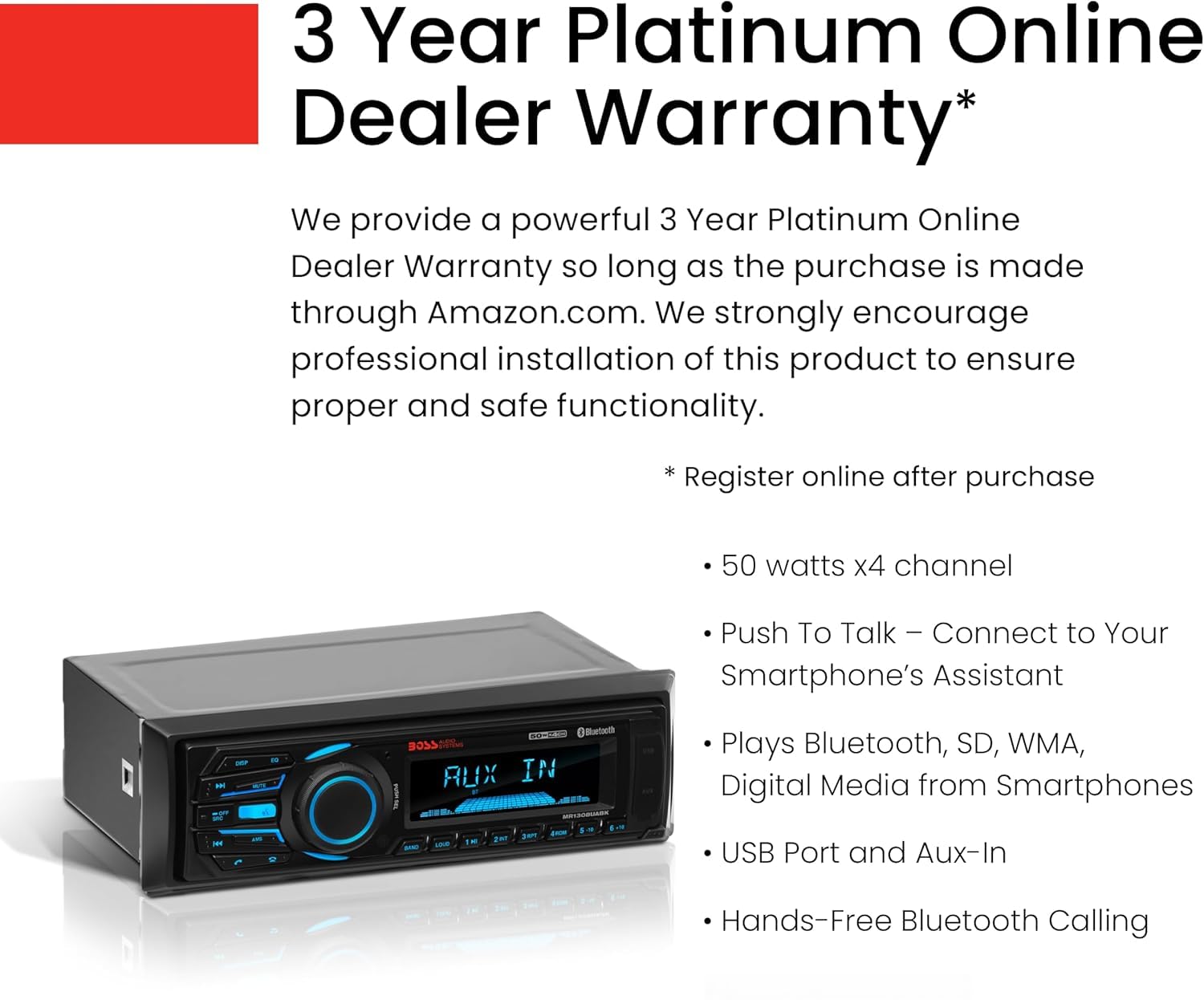 BOSS Audio Systems MR1308UABK Marine Boat Stereo – Single Din, Bluetooth, No CD DVD Player, AM/FM Radio Receiver, Aux-in, USB