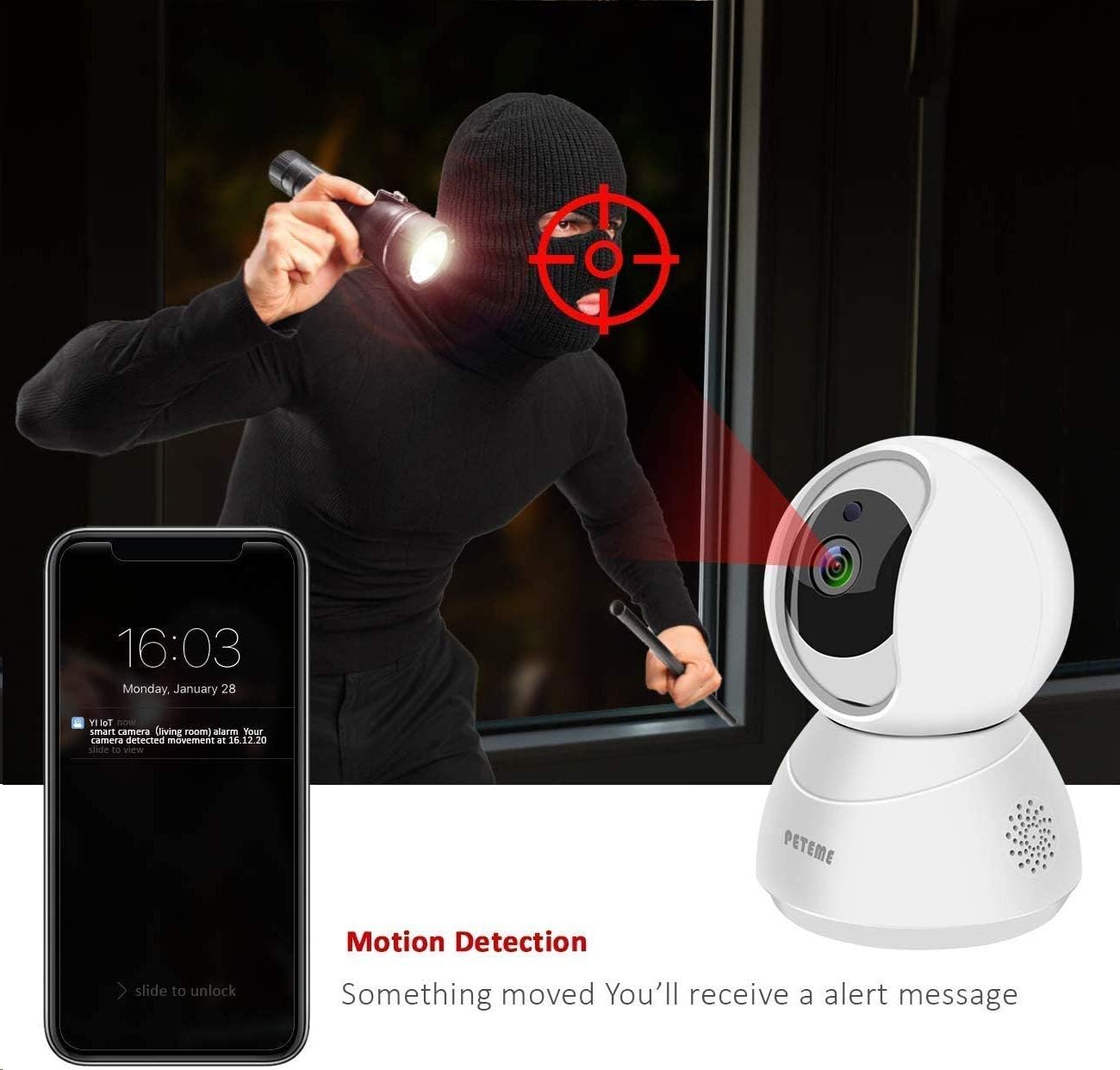 Baby Monitor, Peteme 1080P WiFi Baby Monitor with Camera and Audio 2-Way Audio with Night Vision Cloud Service Available Security Camera Compatible with iOS/Android: Camera & Photo