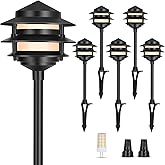 Gardencoin Pagoda Low Voltage Landscape Pathway Lights, 12V Outdoor LED Path Lights Wired, Aluminum Walkway Lighting with 4W 2700K Replaceable G4 Bulb, Classic 3-Tier Lantern, 6 Pack