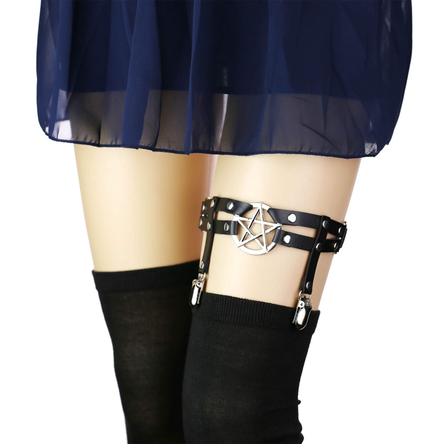 alisikee 2pcs Adjustable Star-Shaped Leg Garter with Anti-Slip Clips, Elastic Gothic Thigh Ring Garter for Women and Girls
