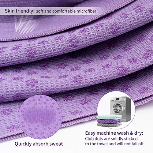 Galsports Non Slip Hot Yoga Towel, Skidless Waffle Texture, 100% Absorbent Odorless Microfiber, Standard Sized 24''x72'' Mat Towel, Ideal for Hot Yoga, Bikram, Pilates (Purple)