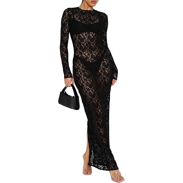 black lace trim high neck sheer top bodycon dress Junah Sheer Lace Long Sleeve Top | Black | Womens main image 1
