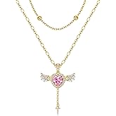 TANTIUE Letter Heart Necklace for Women Angel Wings Necklace 14K Gold Plated Name Initial Layered Necklace Zirconia Pendant Love Symbol Necklace Jewelry Gifts for Women
