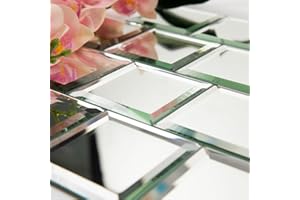 Adedeo Peel and Stick Mirror Tile 3 x 3 Inch Beveled Square Silver Mirror Glass Tiles for Kitchen Backsplash Bathroom Wall（32 Pcs）
