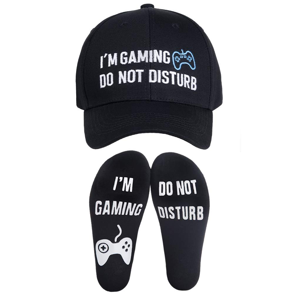 GOAUS Gamer Gifts,Socks Baseball Hat, Christmas Stocking Stuffers for Teen Boys Men Teenagers Kids Him Black