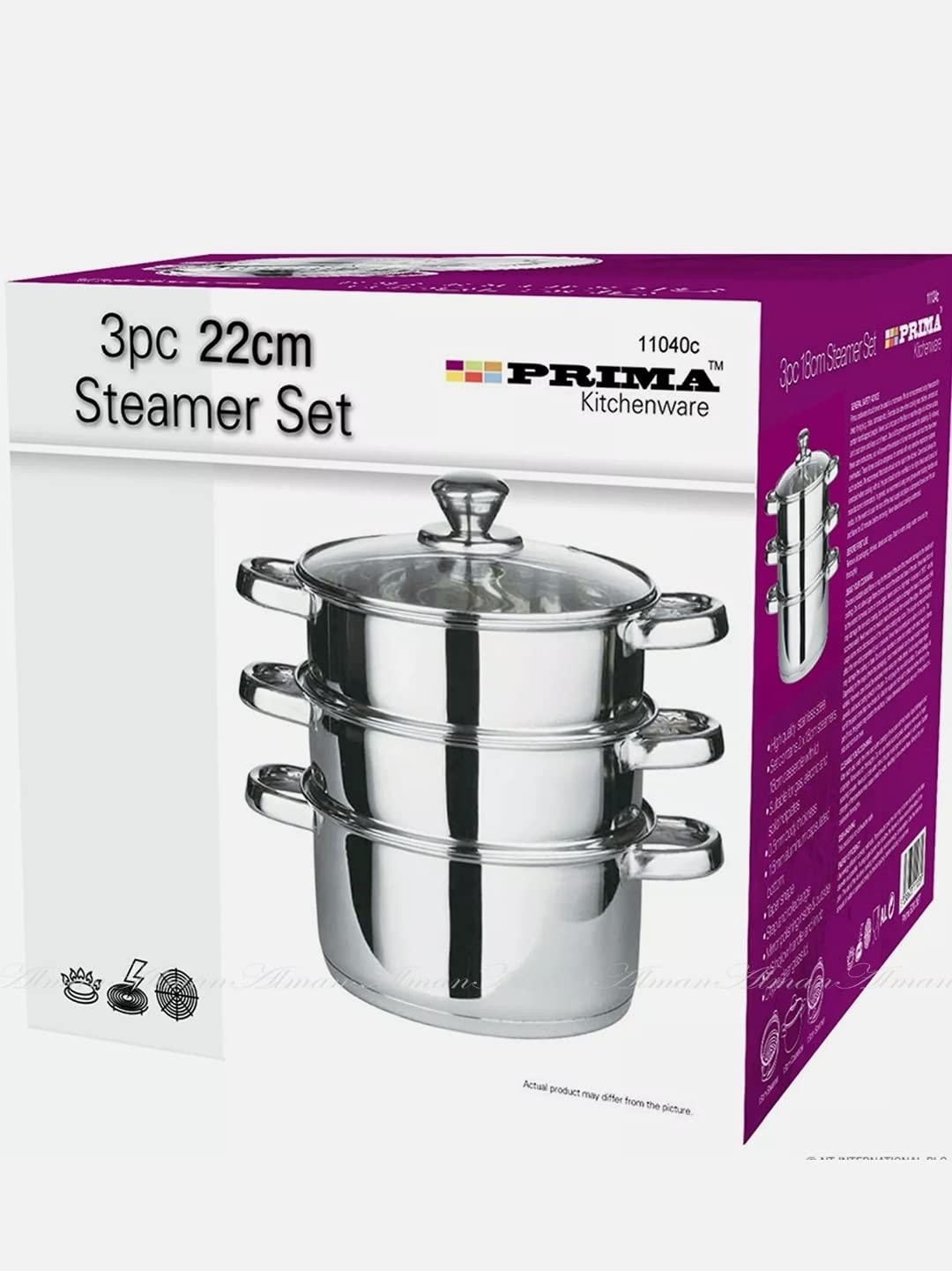 Prima 11040C Stainless Steel 3 Tier Steamer Set 22 cm