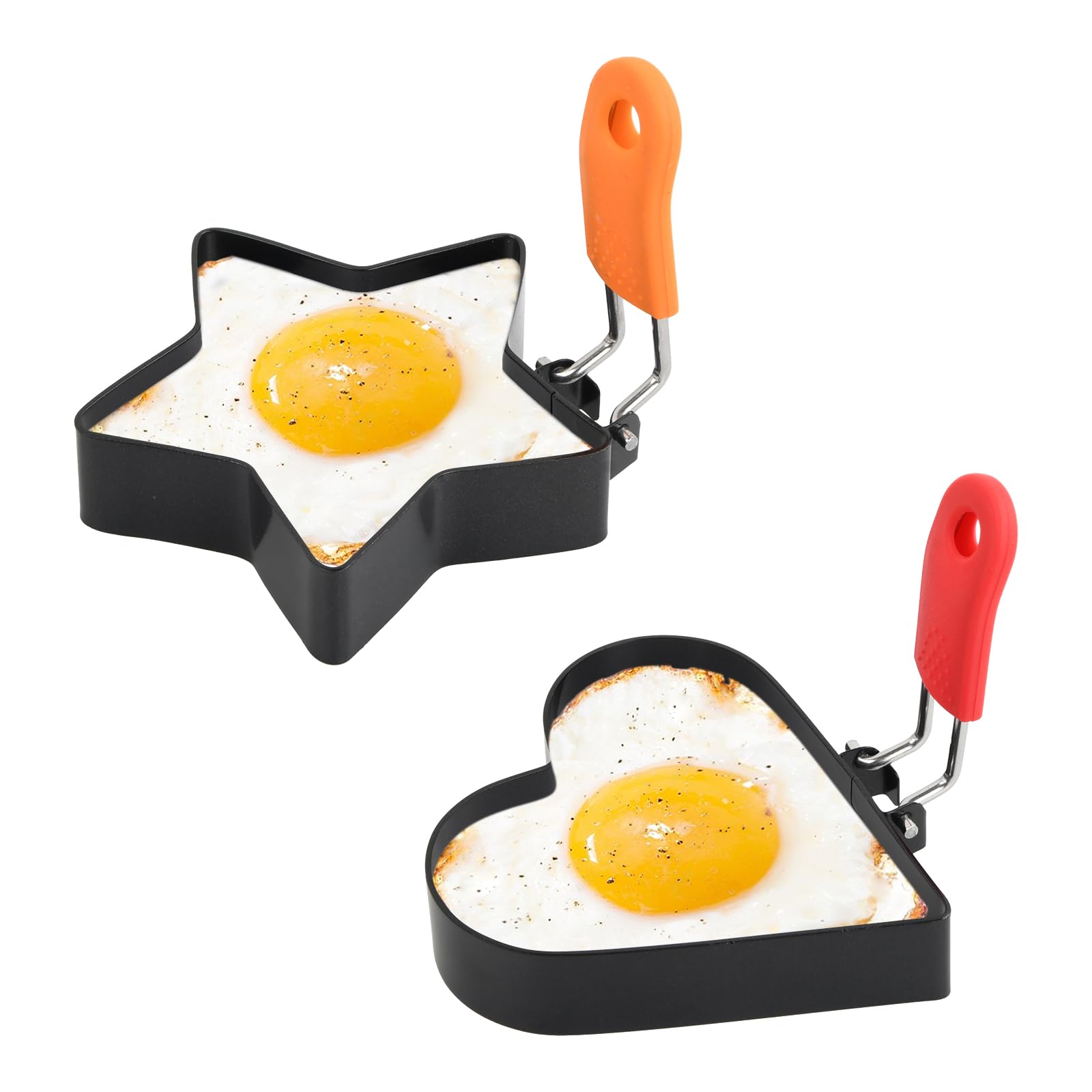 YILANJIN 2PCS Egg Shaper, Fried Egg Cooking Rings, Egg Rings Non Stick for Frying, Stainless Steel Egg Rings with Silicone Handle for Pancakes, Crumpets, Breakfast Omelette Sandwich