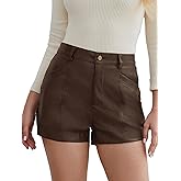 Rasutina Women Stretchy Leather Shorts High Waisted Dressy Shorts for Women Casual Faux Leather Shorts