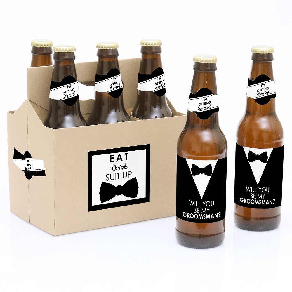 Suit Up - Will You Be My Groomsman Decorations for Men - 6 Beer Bottle ...