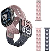 Magnetic Silicone Sport Strap for Apple Watch Band 49mm 46mm 45mm 44mm 42mm, Breathable Waterproof Wristband for Women and Men, 2 Pcs Pink 1 Pcs Grey
