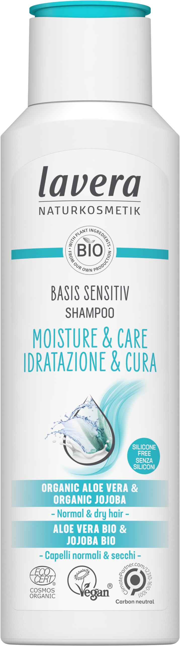 lavera Shampoo Basis Sensitiv Moisture and Care • Moisturising Shampoo • Hair Care • Natural Cosmetics • Vegan • Certified • 250ml