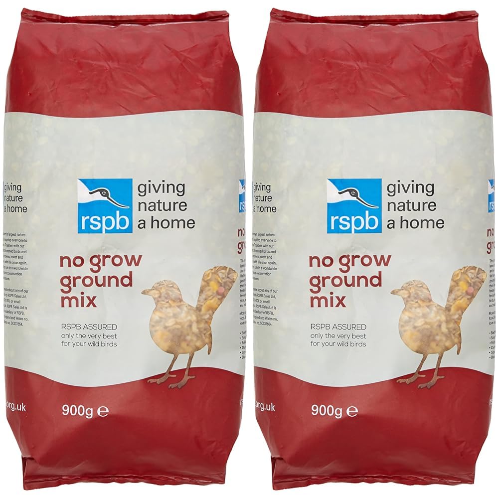 RSPB No Grow Wild Bird Ground Mix, 900 g, High Energy Mix Includes Sunflower Hearts, Rolled Oats, Suet Sprinkles & Flaked Maize, Popular with Ground Feeding Birds (Pack of 2)