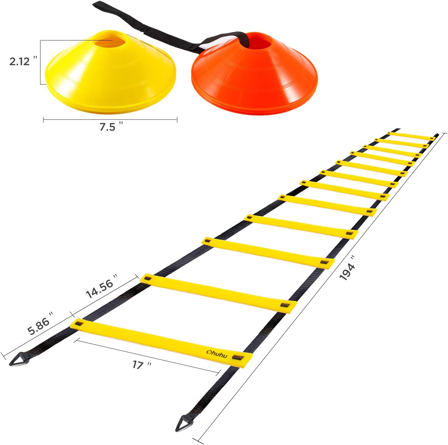 Ohuhu Speed Training Ladder Agility Training Set - 12 Rung 20Ft Agility Ladder and 12 Field Cones, 4 Steel Stakes & Carrying Bag, Footwork Equipment for Soccer Football Boxing Drills : Sports & Outdoors