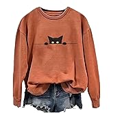 Faithgee Hold on I See a Cat Shirt Funny Cute Black Cat Print Animal Lovers Sweatshirt