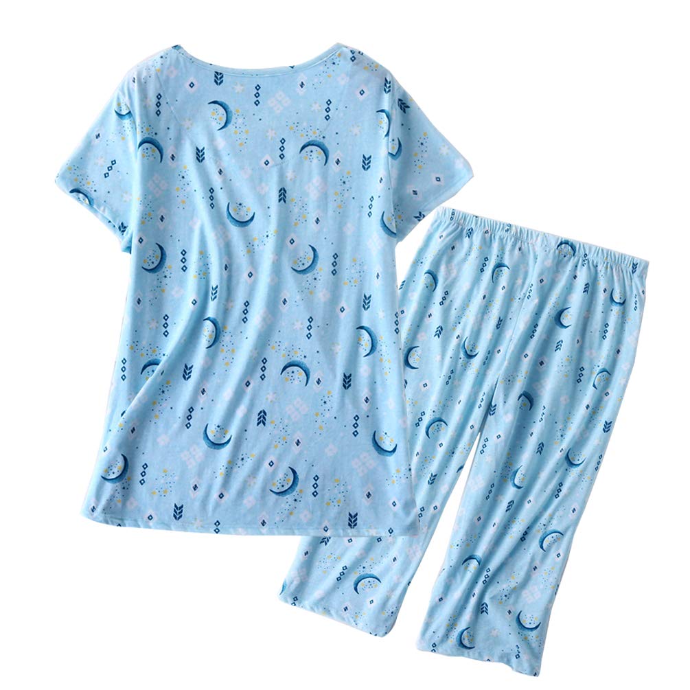 ENJOYNIGHT Women\'s Sleepwear Tops with Capri Pants Pajama Sets (Moon, X-Large)