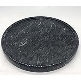 Natural Marble Tray, Round Marble Decorative Tray for Counter, Jewelry, Dresser, Bathroom, Kitchen Black Round Tray,Diameter8