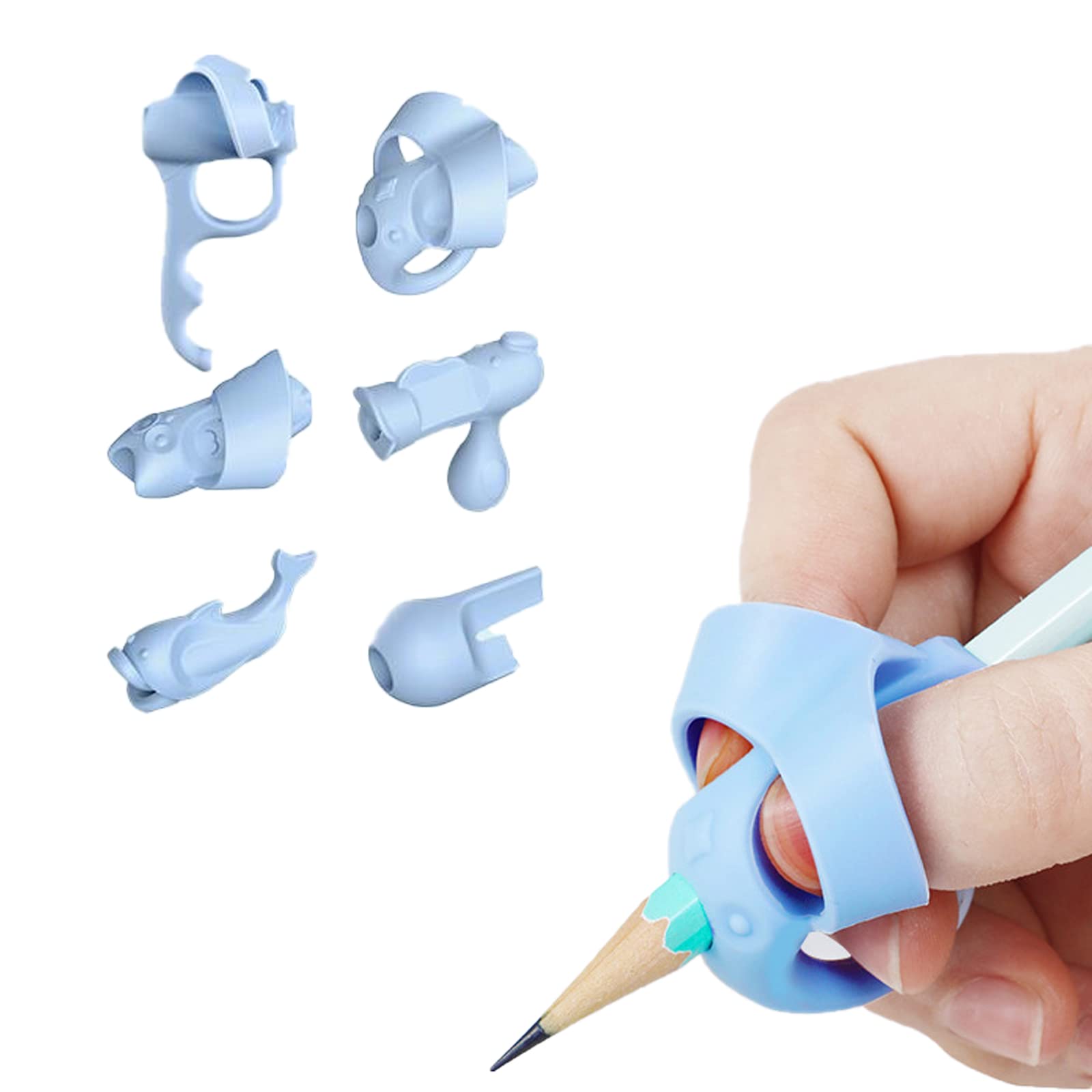 SIETIOJI Pencil Grips for Kids Handwriting 6 Stages Pencil Grip,Pencil Grippers for Kids Handwriting Aid Correction Tool for Preschool Homeschool Kindergarten (Blue)
