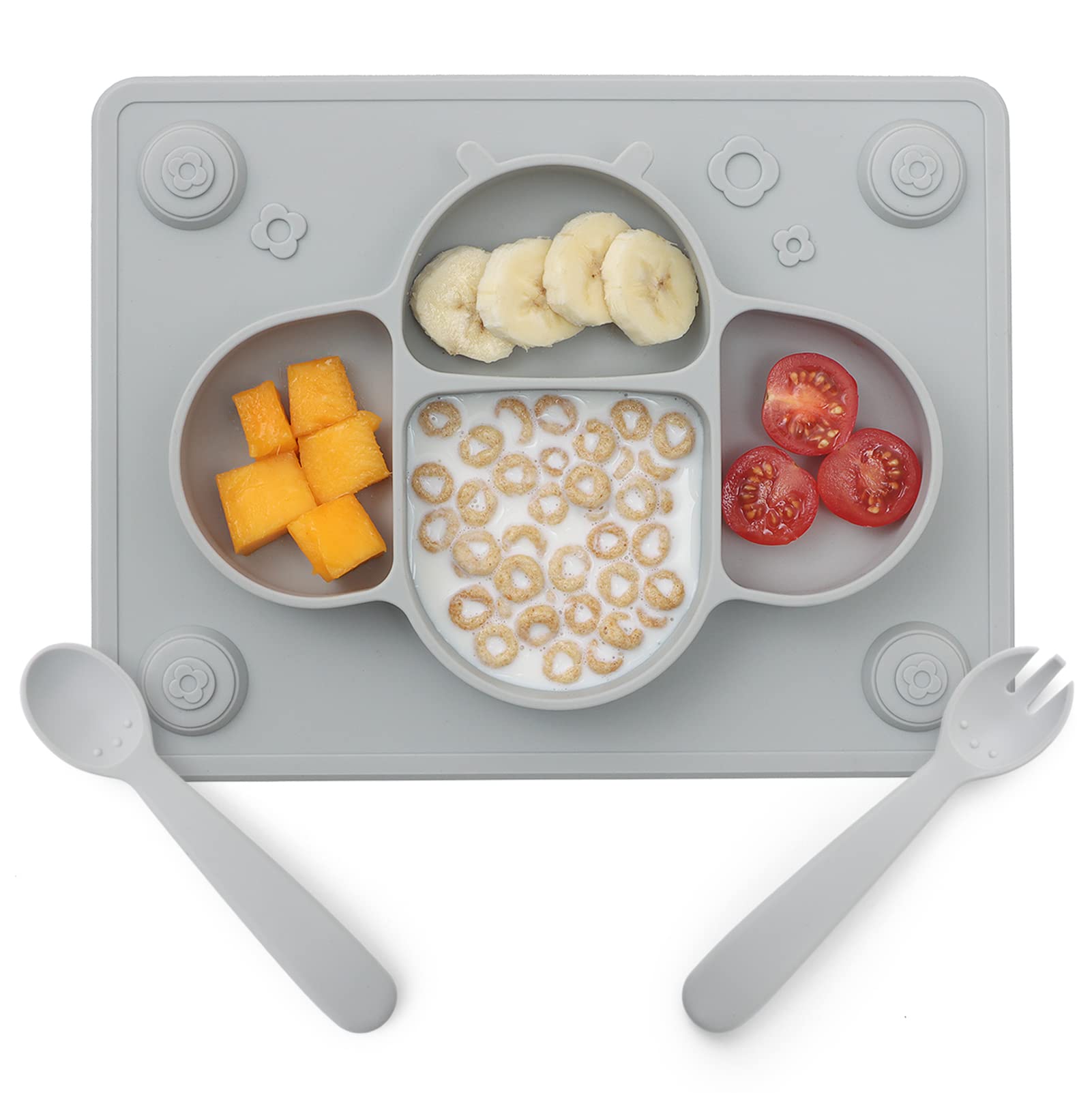 Photo 1 of ROCCED Suction Plates for Baby Placemat Spoon Fork Set for Toddlers, Silicone Baby Plates with Suction Baby Dishes for Kids Plates-grey