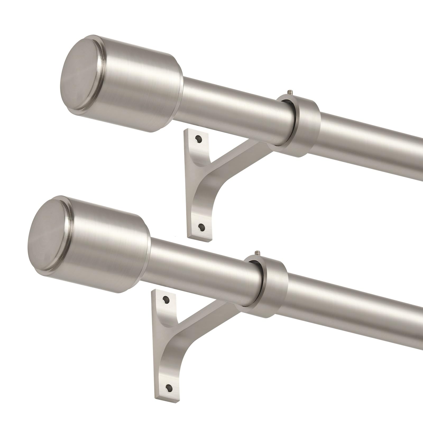Photo 1 of 2 Pack Curtain Rods 72 to 144 Inch, Heavy Duty 1-Inch Telescoping Drapery Rods, Decorative Adjustable Window Rods with Cap Finial, Brushed Nickel